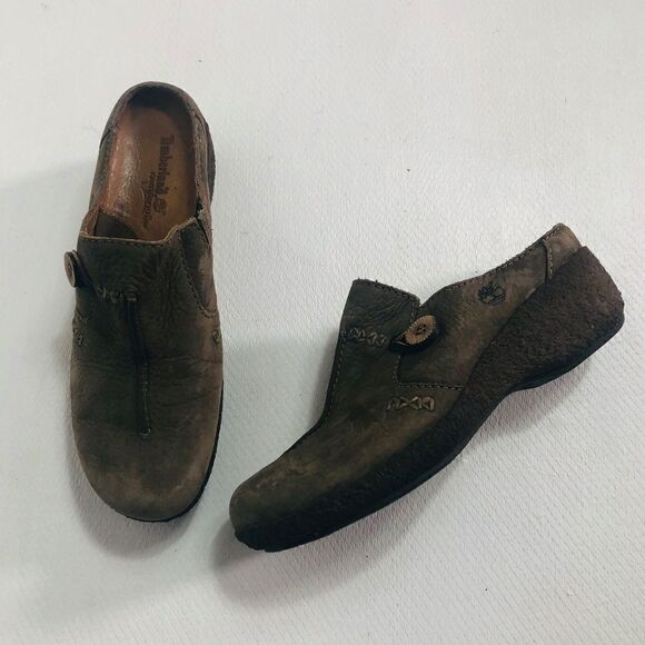 TIMBERLAND Womens Shoes 7M Brown Leather Wedge - Picture 1 of 7